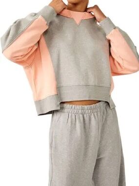 Free People Movement Intercept Colorblock Pullover Gray Orange Medium FP